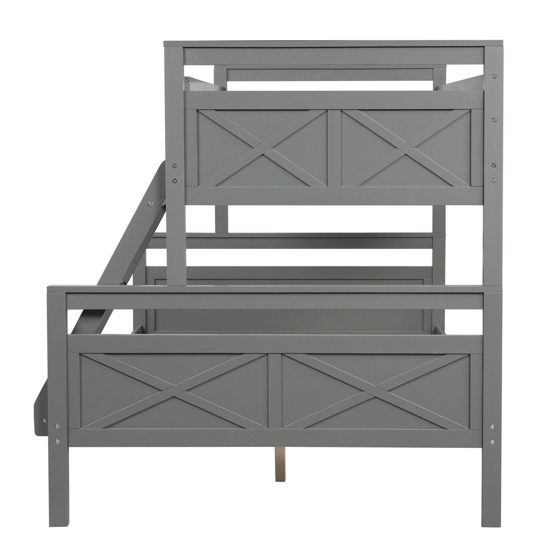 Kids Shared Room Twin Over Full Wood Bunk Bed with Ladder and Safety Guardrail, Gray | Just Better Bunk Beds - View 9