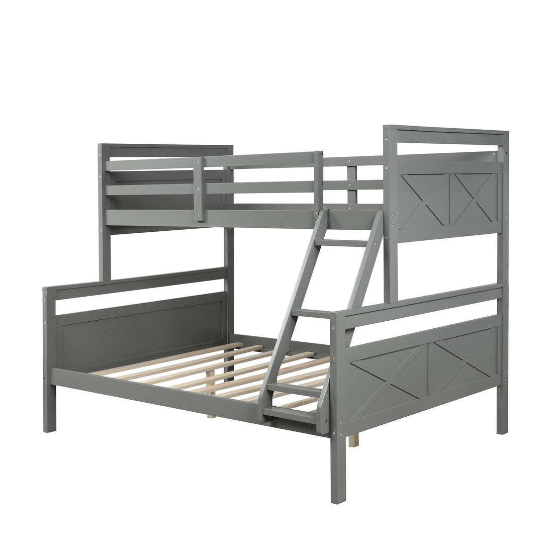 Kids Shared Room Twin Over Full Wood Bunk Bed with Ladder and Safety Guardrail, Gray | Just Better Bunk Beds - View 8