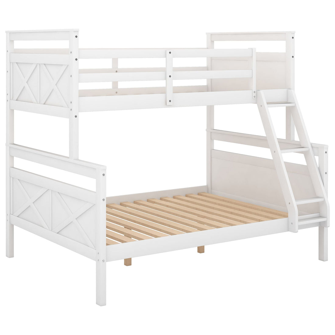 Kids Shared Room Twin Over Full Wood Bunk Bed with Ladder and Safety Guardrail, Gray | Just Better Bunk Beds - View 16