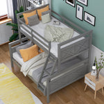 Kids Shared Room Twin Over Full Wood Bunk Bed with Ladder and Safety Guardrail, Gray | Just Better Bunk Beds - Assembly View