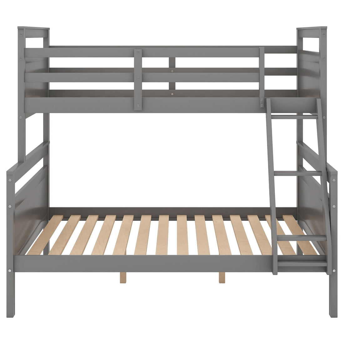 Kids Shared Room Twin Over Full Wood Bunk Bed with Ladder and Safety Guardrail, Gray | Just Better Bunk Beds - View 7