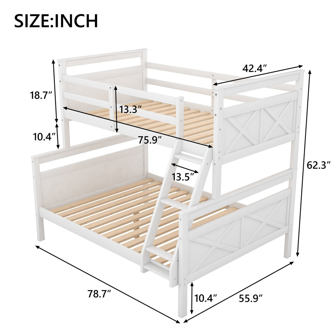 Kids Shared Room Twin Over Full Wood Bunk Bed with Ladder and Safety Guardrail, Gray | Just Better Bunk Beds - View 21