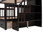 Kids Shared Room Twin Over Full Wood Bunk Bed with Stair Storage Drawers and Guardrails, Espresso | Just Better Bunk Beds - View 11
