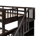 Kids Shared Room Twin Over Full Wood Bunk Bed with Stair Storage Drawers and Guardrails, Espresso | Just Better Bunk Beds - View 14