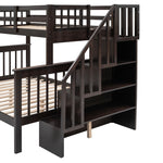 Kids Shared Room Twin Over Full Wood Bunk Bed with Stair Storage Drawers and Guardrails, Espresso | Just Better Bunk Beds - View 8