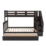Kids Shared Room Twin Over Full Wood Bunk Bed with Stair Storage Drawers and Guardrails, Espresso | Just Better Bunk Beds - View 15