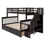 Kids Shared Room Twin Over Full Wood Bunk Bed with Stair Storage Drawers and Guardrails, Espresso | Just Better Bunk Beds - View 16