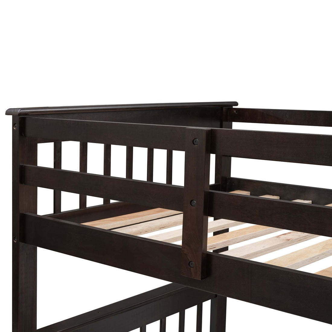Kids Shared Room Twin Over Full Wood Bunk Bed with Stair Storage Drawers and Guardrails, Espresso | Just Better Bunk Beds - View 10