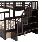 Kids Shared Room Twin Over Full Wood Bunk Bed with Stair Storage Drawers and Guardrails, Espresso | Just Better Bunk Beds - View 13