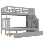 Kids Shared Room Twin Over Full Wood Bunk Bed with Staircase Storage and Trundle, Gray | Just Better Bunk Beds - View 10