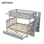 Kids Shared Room Twin Over Full Wood Bunk Bed with Staircase Storage and Trundle, Gray | Just Better Bunk Beds - Assembly View