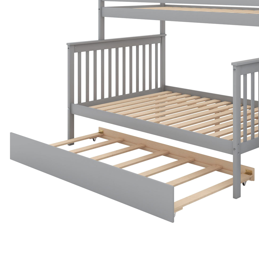 Kids Shared Room Twin Over Full Wood Bunk Bed with Staircase Storage and Trundle, Gray | Just Better Bunk Beds - View 11