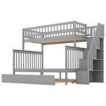 Kids Shared Room Twin Over Full Wood Bunk Bed with Staircase Storage and Trundle, Gray | Just Better Bunk Beds - View 9