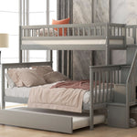 Kids Shared Room Twin Over Full Wood Bunk Bed with Staircase Storage and Trundle, Gray | Just Better Bunk Beds - Detail View