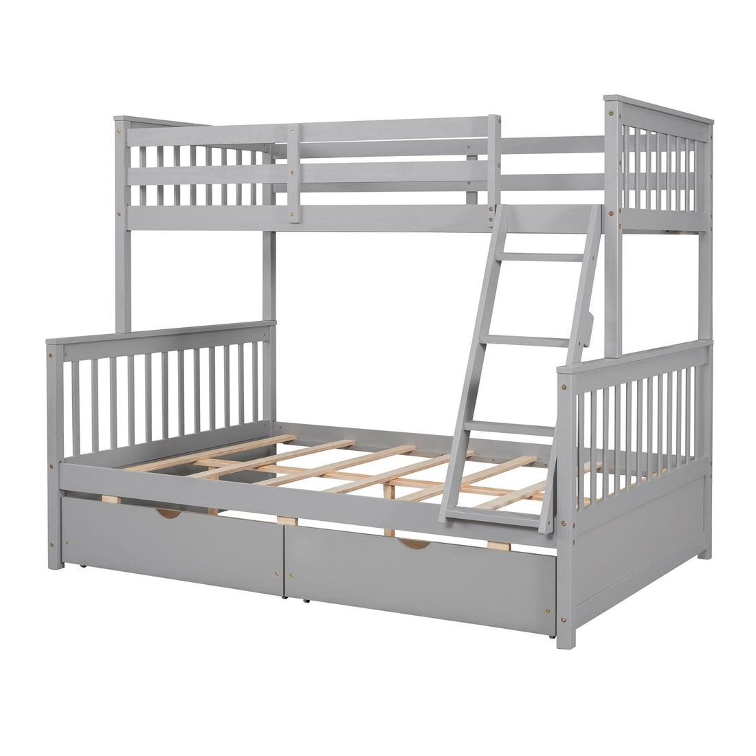 Kids Shared Room Twin Over Full Wood Bunk Bed with Storage Drawers and Ladders, Gray | Just Better Bunk Beds - View 8