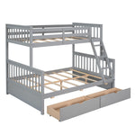 Kids Shared Room Twin Over Full Wood Bunk Bed with Storage Drawers and Ladders, Gray | Just Better Bunk Beds - Assembly View