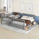 Kids Shared Room Twin Over Full Wood Bunk Bed with Storage Drawers and Ladders, Gray | Just Better Bunk Beds - Detail View