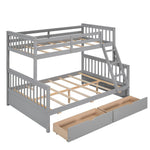 Kids Shared Room Twin Over Full Wood Bunk Bed with Storage Drawers and Ladders, Gray | Just Better Bunk Beds - View 6