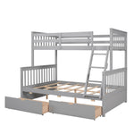 Kids Shared Room Twin Over Full Wood Bunk Bed with Storage Drawers and Ladders, Gray | Just Better Bunk Beds - View 7