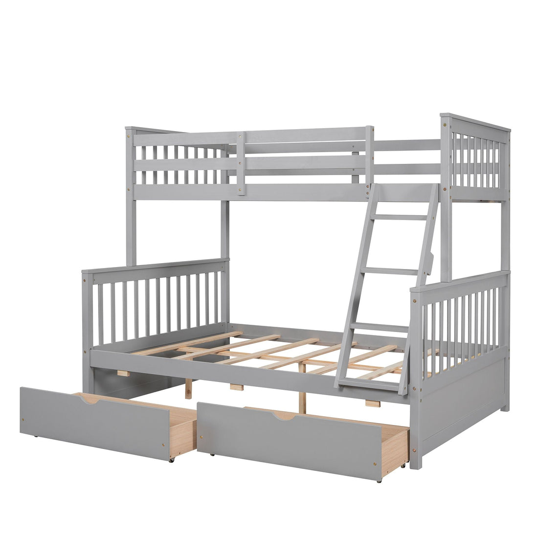 Kids Shared Room Twin Over Full Wood Bunk Bed with Storage Drawers and Ladders, Gray | Just Better Bunk Beds - View 7