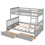 Kids Shared Room Twin Over Full Wood Bunk Bed with Storage Drawers and Ladders, Gray | Just Better Bunk Beds - View 10