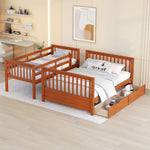 Kids Shared Room Twin Over Full Wood Bunk Bed with Storage Drawers and Ladders, Walnut | Just Better Bunk Beds - Detail View