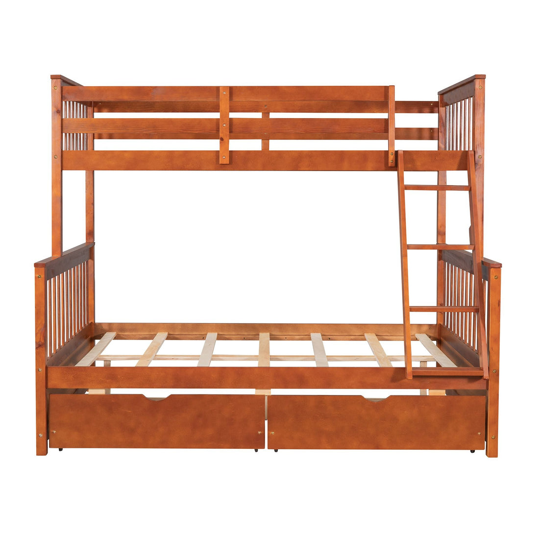 Kids Shared Room Twin Over Full Wood Bunk Bed with Storage Drawers and Ladders, Walnut | Just Better Bunk Beds - View 13