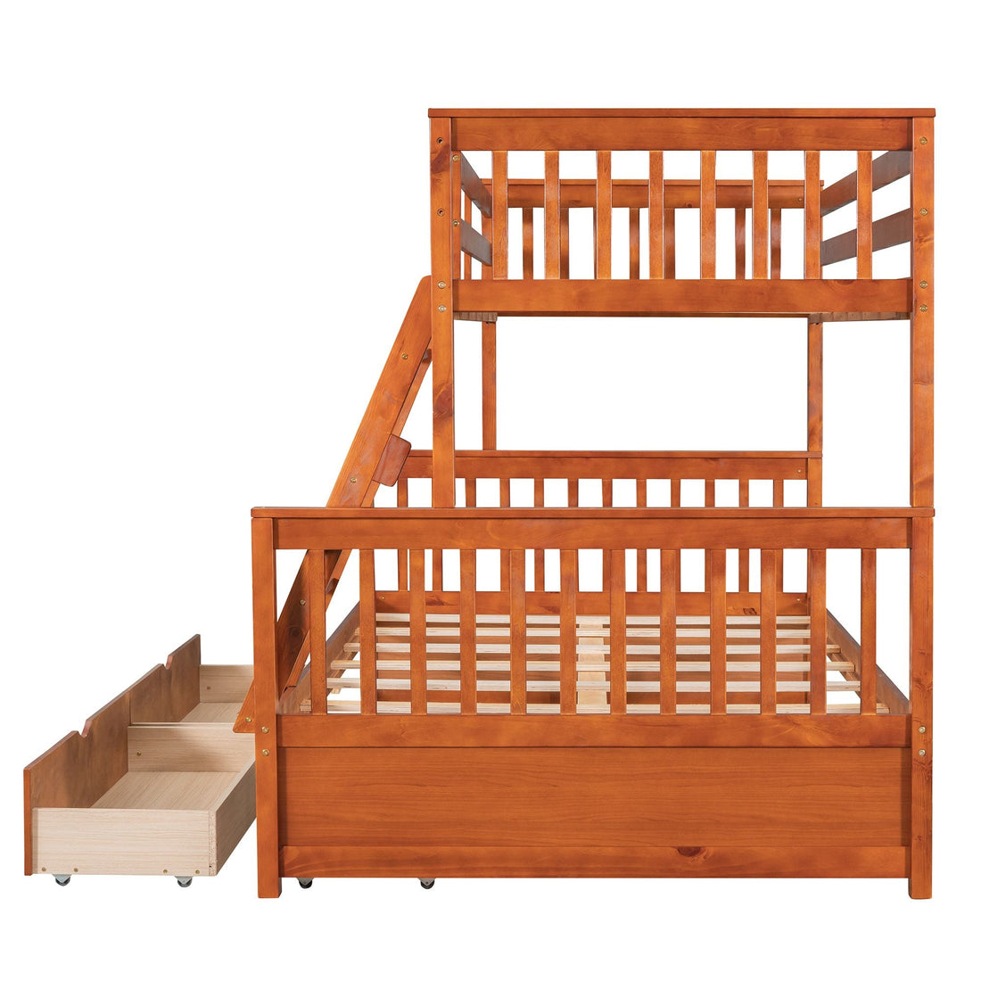 Kids Shared Room Twin Over Full Wood Bunk Bed with Storage Drawers and Ladders, Walnut | Just Better Bunk Beds - View 12