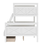 Kids Shared Room Twin Over Full Wood Bunk Bed with Storage Drawers Ladder and Guardrails White | Just Better Bunk Beds - View 11