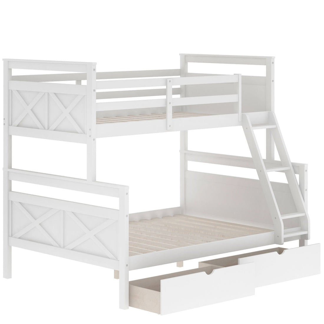 Kids Shared Room Twin Over Full Wood Bunk Bed with Storage Drawers Ladder and Guardrails White | Just Better Bunk Beds - View 7