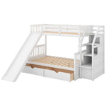 Kids Shared Room Twin Over Full Wood Bunk Bed with Storage Drawers, Slide, and Stairs in White | Just Better Bunk Beds - View 7