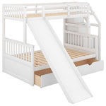 Kids Shared Room Twin Over Full Wood Bunk Bed with Storage Drawers, Slide, and Stairs in White | Just Better Bunk Beds - View 10