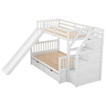 Kids Shared Room Twin Over Full Wood Bunk Bed with Storage Drawers, Slide, and Stairs in White | Just Better Bunk Beds - View 8