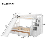 Kids Shared Room Twin Over Full Wood Bunk Bed with Storage Drawers, Slide, and Stairs in White | Just Better Bunk Beds - View 6