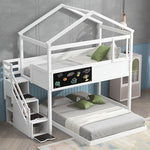 Kids Shared Room Twin Over Full Wood Bunk Bed with Storage Staircase and Blackboard White | Just Better Bunk Beds - Assembly View