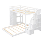 Kids Shared Room Twin Over Full Wood Bunk Bed with Storage Stairs, Shelves, Drawers White | Just Better Bunk Beds - View 8