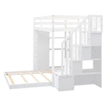 Kids Shared Room Twin Over Full Wood Bunk Bed with Storage Stairs, Shelves, Drawers White | Just Better Bunk Beds - View 7