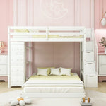 Kids Shared Room Twin Over Full Wood Bunk Bed with Storage Stairs, Shelves, Drawers White | Just Better Bunk Beds - View 18