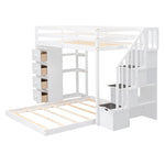 Kids Shared Room Twin Over Full Wood Bunk Bed with Storage Stairs, Shelves, Drawers White | Just Better Bunk Beds - View 11