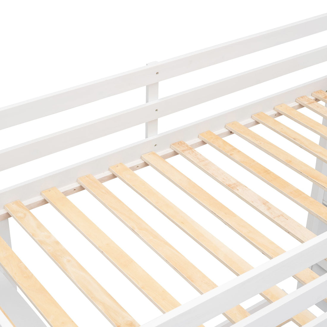 Kids Shared Room Twin Over Full Wood Bunk Bed with Storage Stairs, Shelves, Drawers White | Just Better Bunk Beds - View 14