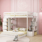 Kids Shared Room Twin Over Full Wood Bunk Bed with Storage Stairs, Shelves, Drawers White | Just Better Bunk Beds - View 17