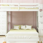 Kids Shared Room Twin Over Full Wood Bunk Bed with Storage Stairs, Shelves, Drawers White | Just Better Bunk Beds - View 20