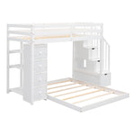 Kids Shared Room Twin Over Full Wood Bunk Bed with Storage Stairs, Shelves, Drawers White | Just Better Bunk Beds - View 5