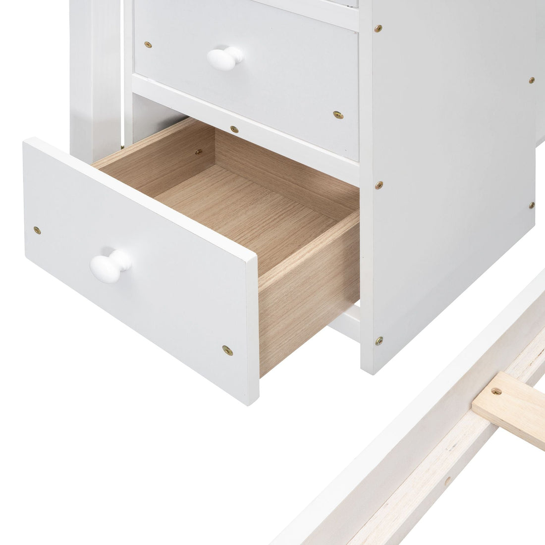 Kids Shared Room Twin Over Full Wood Bunk Bed with Storage Stairs, Shelves, Drawers White | Just Better Bunk Beds - View 13