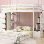 Kids Shared Room Twin Over Full Wood Bunk Bed with Storage Stairs, Shelves, Drawers White | Just Better Bunk Beds - View 19
