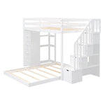 Kids Shared Room Twin Over Full Wood Bunk Bed with Storage Stairs, Shelves, Drawers White | Just Better Bunk Beds - Detail View