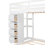 Kids Shared Room Twin Over Full Wood Bunk Bed with Storage Stairs, Shelves, Drawers White | Just Better Bunk Beds - View 12