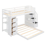 Kids Shared Room Twin Over Full Wood Bunk Bed with Storage Stairs, Shelves, Drawers White | Just Better Bunk Beds - View 9