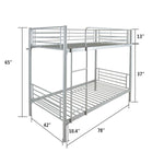 Kids Shared Room Twin Over Twin Iron Bunk Bed with Ladder Gray | Just Better Bunk Beds - View 9