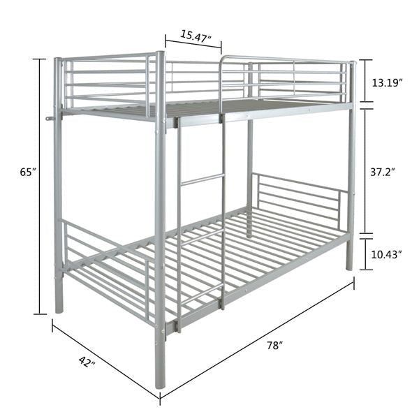 Kids Shared Room Twin Over Twin Iron Bunk Bed with Ladder Gray | Just Better Bunk Beds - View 8